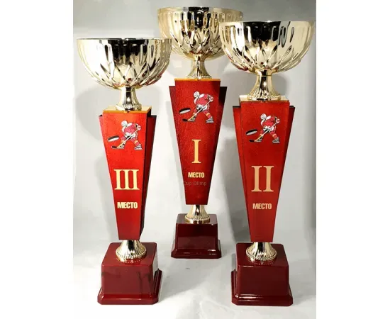 Комплект хоккейных кубков, Цвет: золото/красный, Высота кубка, см.: 35.5, Диаметр чаши, мм.: 120